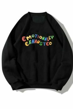 Coquette Aesthetic Emotionally Exhausted Sweatshirt - Y2K Fashion Grunge Style Cute Tops Pastel Goth