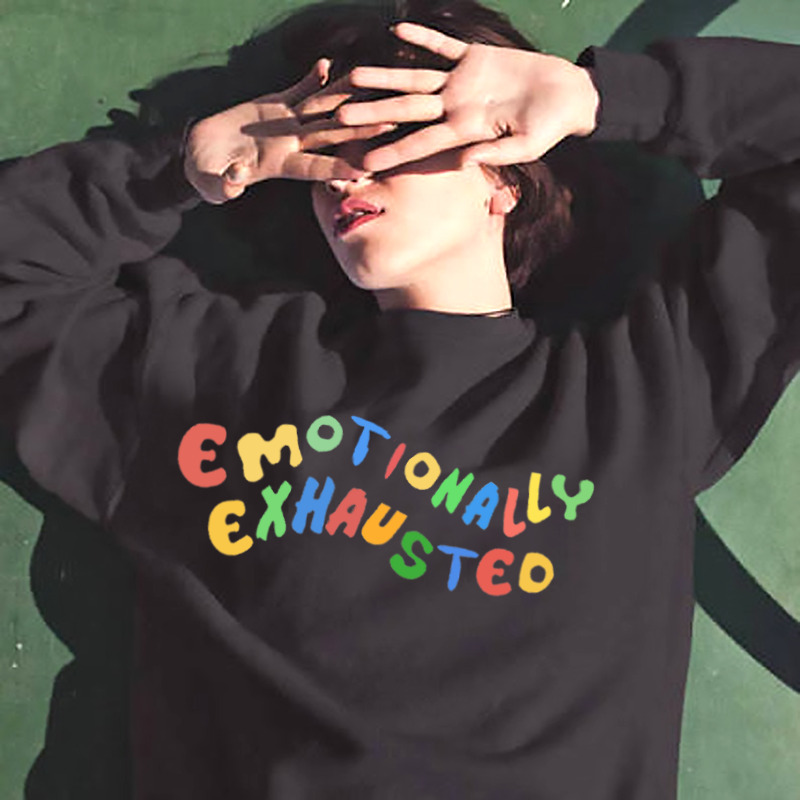 Coquette Aesthetic Emotionally Exhausted Sweatshirt - Y2K Fashion Grunge Style Cute Tops Pastel Goth