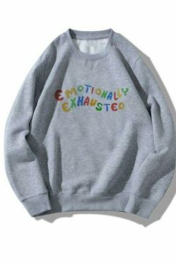 Coquette Aesthetic Emotionally Exhausted Sweatshirt - Y2K Fashion Grunge Style Cute Tops Pastel Goth