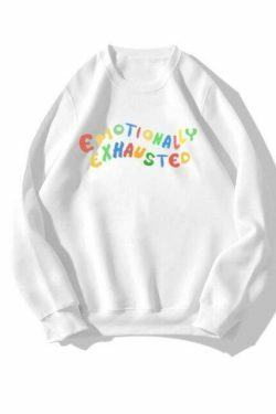 Coquette Aesthetic Emotionally Exhausted Sweatshirt - Y2K Fashion Grunge Style Cute Tops Pastel Goth