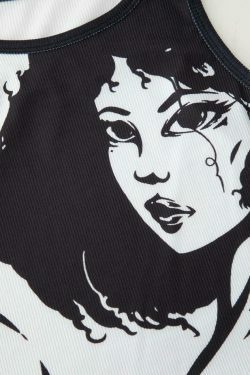 Coquette Aesthetic Face Print Rib Tank Top - Y2K Fashion Grunge Style Cute Tops Pastel Goth