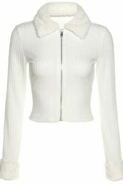 Coquette Aesthetic Faux Fur Zip Top Cardigan - Y2K Fashion Women's Grunge Style Sweater