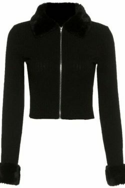 Coquette Aesthetic Faux Fur Zip Top Cardigan - Y2K Fashion Women's Grunge Style Sweater