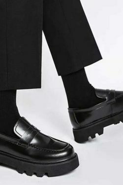 Coquette Aesthetic Faux Leather Chunky Sole Loafers - Y2K Fashion Women's Footwear