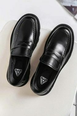 Coquette Aesthetic Faux Leather Chunky Sole Loafers - Y2K Fashion Women's Footwear