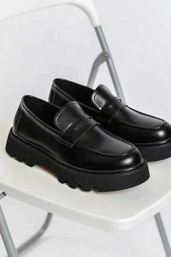 Coquette Aesthetic Faux Leather Chunky Sole Loafers - Y2K Fashion Women's Footwear