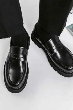 Coquette Aesthetic Faux Leather Chunky Sole Loafers - Y2K Fashion Women's Footwear