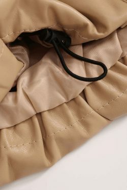 Coquette Aesthetic Faux Leather Hooded Puffer Jacket