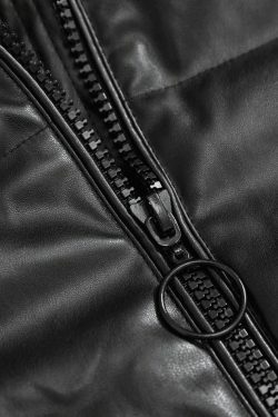 Coquette Aesthetic Faux Leather Hooded Puffer Jacket