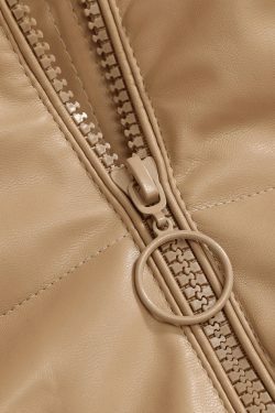 Coquette Aesthetic Faux Leather Hooded Puffer Jacket