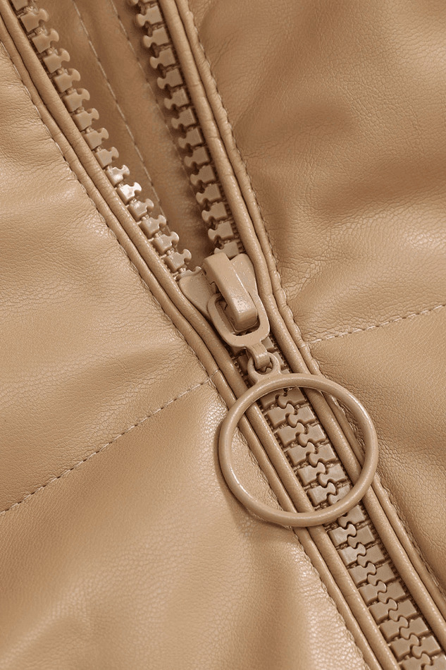 Coquette Aesthetic Faux Leather Hooded Puffer Jacket Coquette Aesthetic Faux Leather Hooded Puffer Jacket