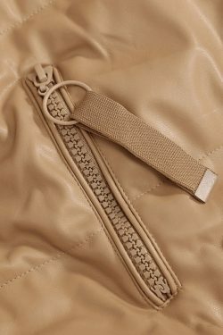 Coquette Aesthetic Faux Leather Hooded Puffer Jacket