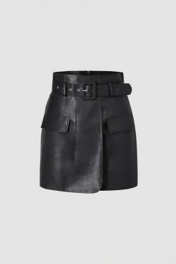 Coquette Aesthetic Faux Leather Mini Skirt with Belt - Y2K Fashion Statement Piece