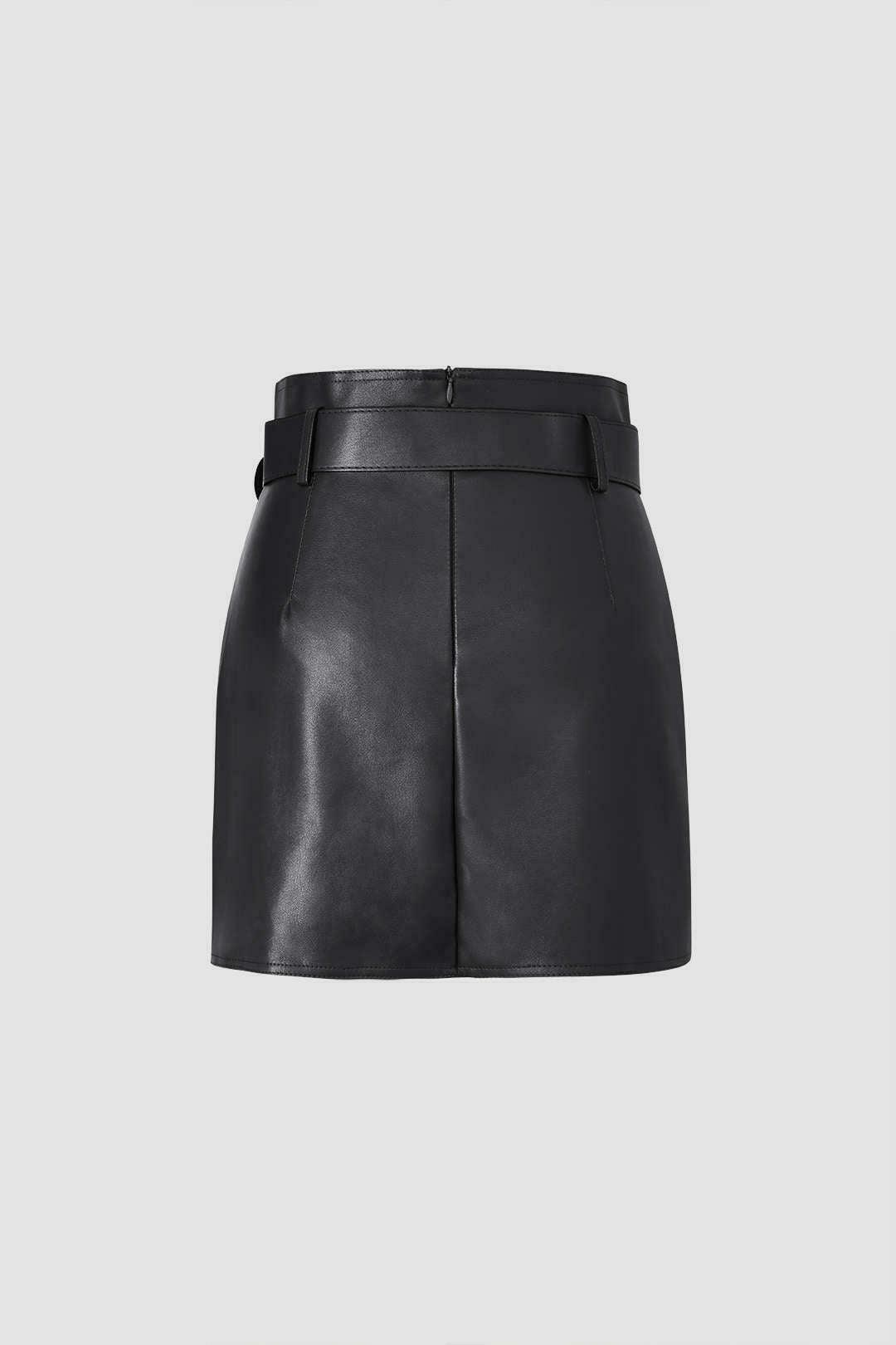 Coquette Aesthetic Faux Leather Mini Skirt with Belt - Y2K Fashion Statement Piece
