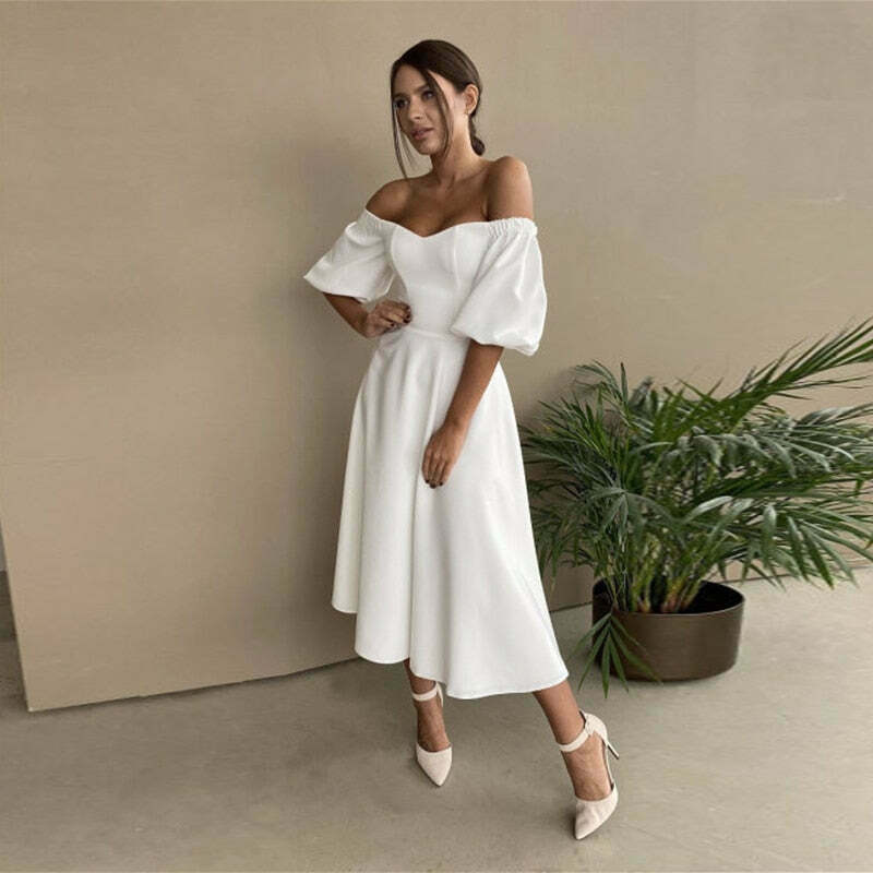 Coquette Aesthetic Felix Puff Sleeves Dress - Y2K Fashion Women's Clothing