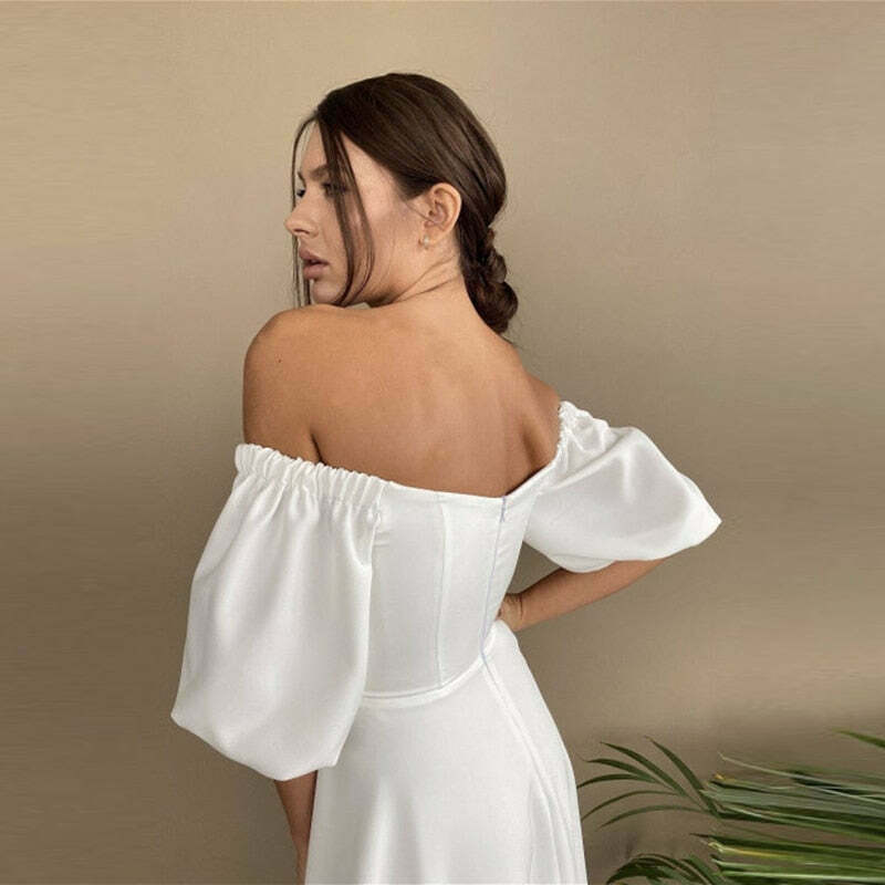 Coquette Aesthetic Felix Puff Sleeves Dress - Y2K Fashion Women's Clothing