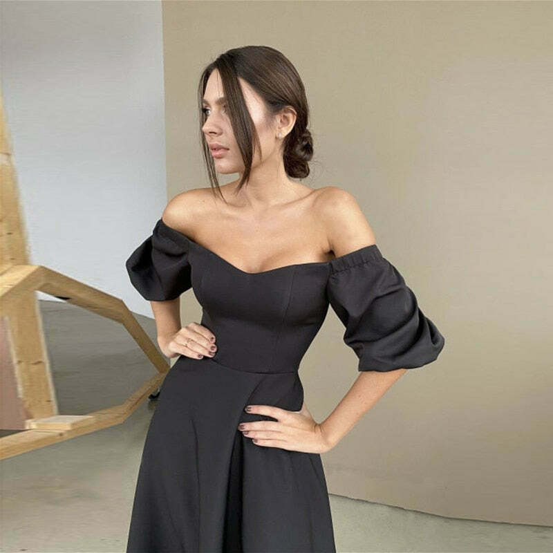 Coquette Aesthetic Felix Puff Sleeves Dress - Y2K Fashion Women's Clothing