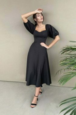 Coquette Aesthetic Felix Puff Sleeves Dress - Y2K Fashion Women's Clothing