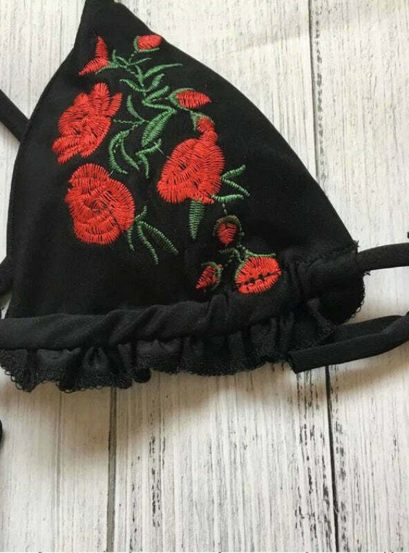 Coquette Aesthetic Floral Applique Cami Swimsuit - Y2K Fashion Women's Swimwear