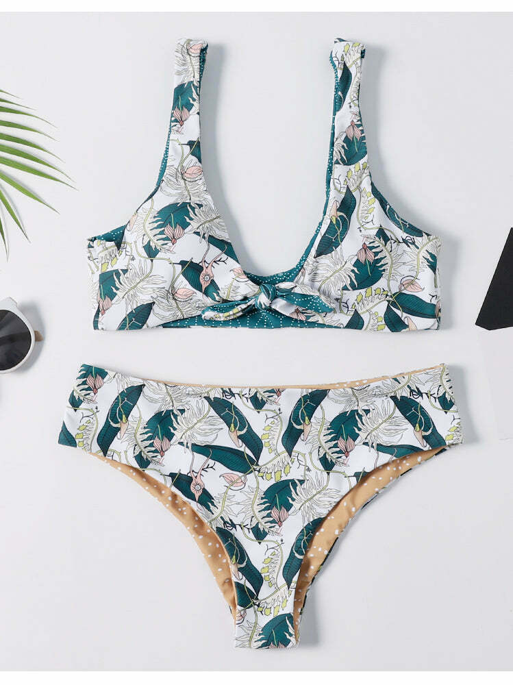 Coquette Aesthetic Floral Bikini Set with Knot Detail Coquette Aesthetic Floral Bikini Set with Knot Detail