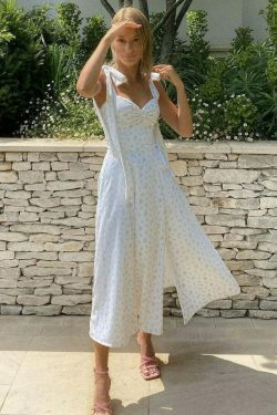 Coquette Aesthetic Floral Print Dress with Knot Straps - Y2K Fashion for Women