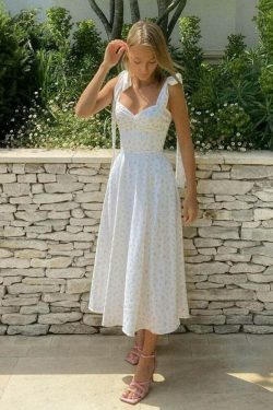 Coquette Aesthetic Floral Print Dress with Knot Straps - Y2K Fashion for Women