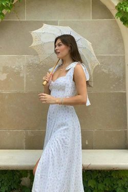 Coquette Aesthetic Floral Print Dress with Knot Straps - Y2K Fashion for Women