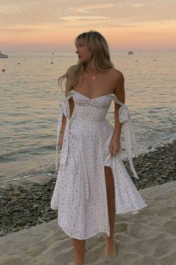 Coquette Aesthetic Floral Print Dress with Knot Straps - Y2K Fashion for Women