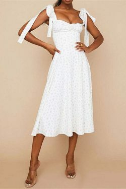 Coquette Aesthetic Floral Print Dress with Knot Straps - Y2K Fashion for Women