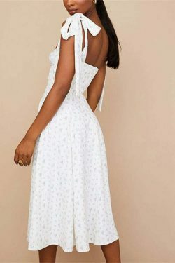 Coquette Aesthetic Floral Print Dress with Knot Straps - Y2K Fashion for Women