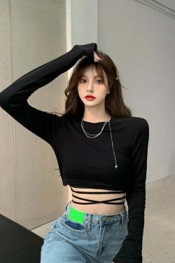 Coquette Aesthetic Florence O-Neck Drawstring Top