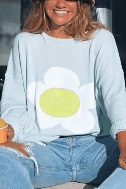 Coquette Aesthetic Flower Pattern Oversized Sweater