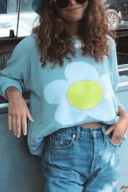 Coquette Aesthetic Flower Pattern Oversized Sweater