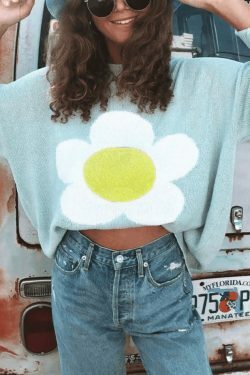 Coquette Aesthetic Flower Pattern Oversized Sweater