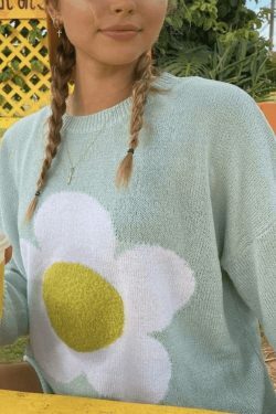 Coquette Aesthetic Flower Pattern Oversized Sweater