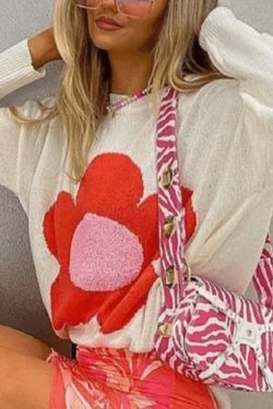 Coquette Aesthetic Flower Pattern Oversized Sweater