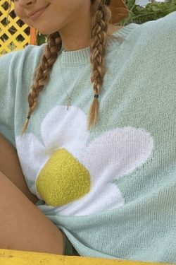 Coquette Aesthetic Flower Pattern Oversized Sweater