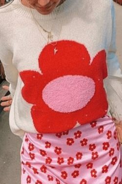 Coquette Aesthetic Flower Pattern Oversized Sweater