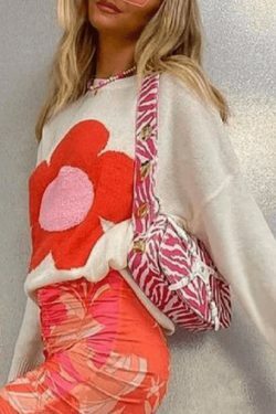 Coquette Aesthetic Flower Pattern Oversized Sweater