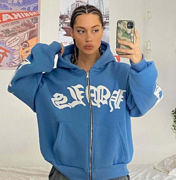 Coquette Aesthetic Foam Zipper Hoodie - Y2K Fashion Women's Grunge Style Cute Tops