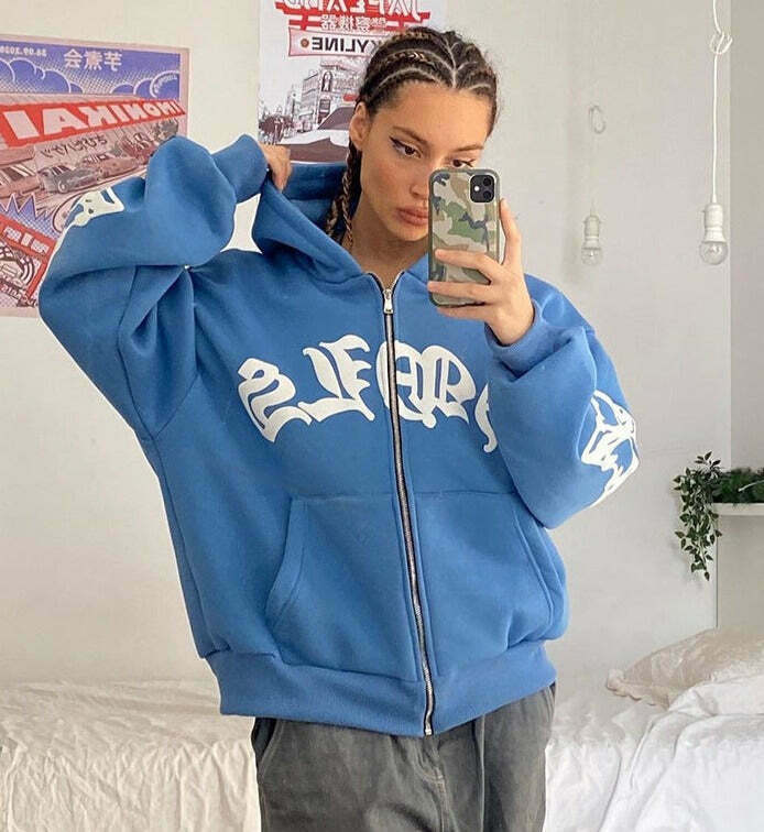 Coquette Aesthetic Foam Zipper Hoodie - Y2K Fashion Women's Grunge Style Cute Tops