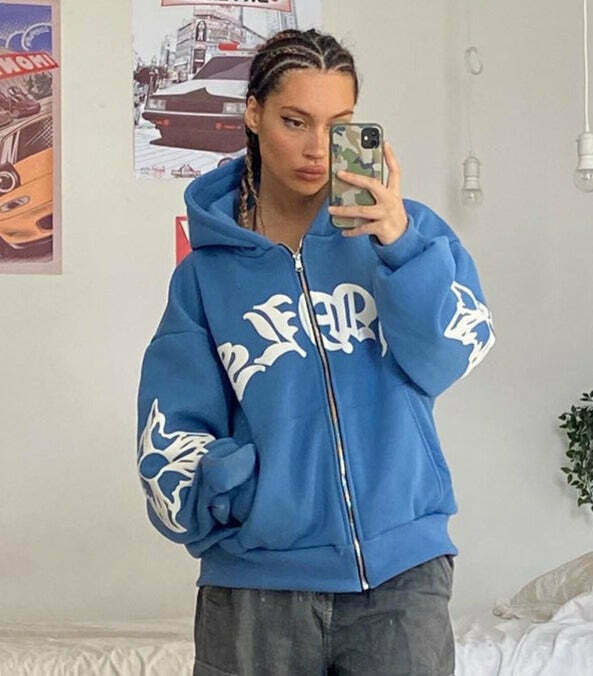 Coquette Aesthetic Foam Zipper Hoodie - Y2K Fashion Women's Grunge Style Cute Tops