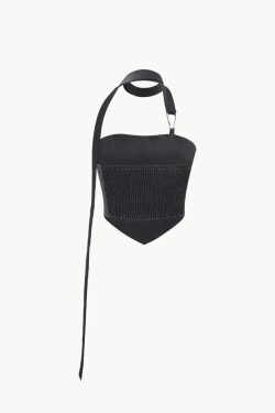 Coquette Aesthetic Frayed Tube Top with Neck Scarf