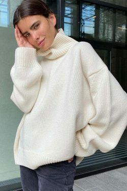 Coquette Aesthetic Freya Oversized Turtleneck Sweater