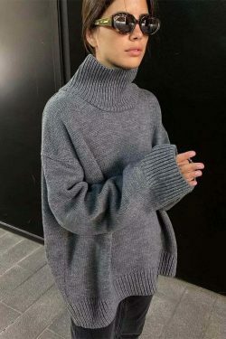 Coquette Aesthetic Freya Oversized Turtleneck Sweater