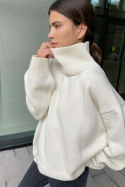 Coquette Aesthetic Freya Oversized Turtleneck Sweater