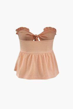 Coquette Aesthetic Frill Trim Knot Front Tube Top - Y2K Fashion Statement Piece