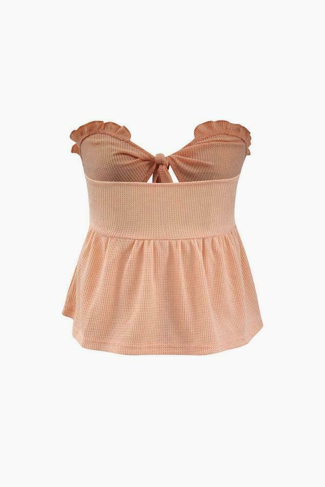 Coquette Aesthetic Frill Trim Knot Front Tube Top - Y2K Fashion Statement Piece