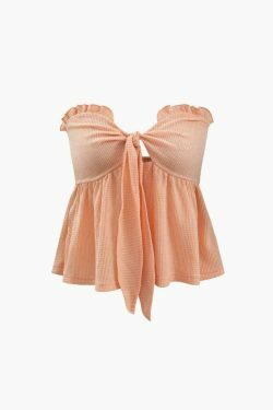 Coquette Aesthetic Frill Trim Knot Front Tube Top - Y2K Fashion Statement Piece