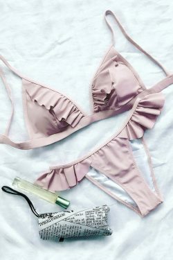 Coquette Aesthetic Frilly Cami High Leg Bikini Set